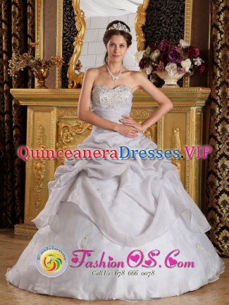 Winner South Dakota/SD Beading Inexpensive Style Quinceanera Dress For Grey Organza Sweetheart Ball Gown