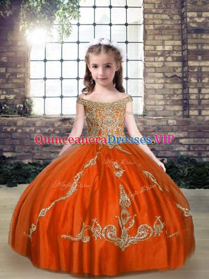 Floor Length Ball Gowns Sleeveless Orange Red Pageant Dress for Teens Lace Up - Click Image to Close