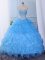 Shining Beading and Embroidery and Ruffled Layers 15th Birthday Dress Baby Blue Lace Up Sleeveless Floor Length