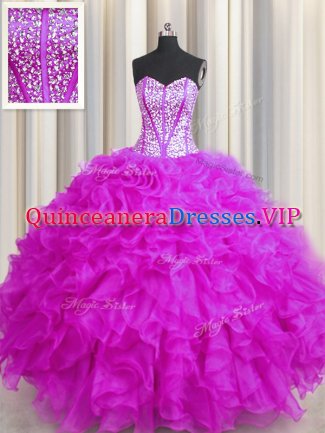 Best Selling Visible Boning Beaded Bodice Sleeveless Beading and Ruffles Lace Up Quinceanera Gown