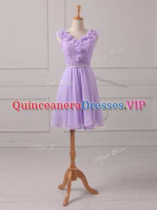 Lavender Sleeveless Lace and Appliques Mini Length Quinceanera Dama Dress