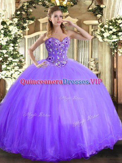 Delicate Lavender Sleeveless Embroidery Floor Length Ball Gown Prom Dress - Click Image to Close