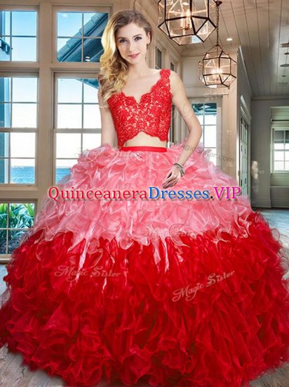 Two Pieces Party Dresses Multi-color V-neck Organza Sleeveless Floor Length Zipper - Click Image to Close