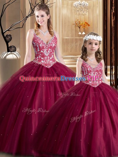 Wine Red Lace Up Quinceanera Dresses Lace Sleeveless Floor Length - Click Image to Close