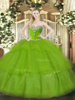 Stylish Tulle Sweetheart Sleeveless Lace Up Beading and Ruffled Layers 15 Quinceanera Dress in(SKU SJQDDT1384002-1BIZ)