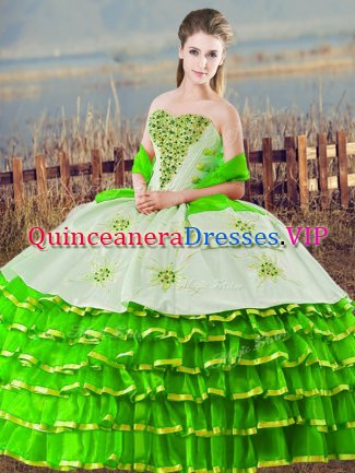 Green Ball Gowns Sweetheart Sleeveless Organza Floor Length Lace Up Beading and Ruffled Layers Sweet 16 Dress