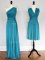 One Shoulder Sleeveless Lace Up Dama Dress for Quinceanera Teal Chiffon