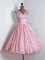 Customized Sleeveless Lace Mini Length Lace Up Quinceanera Court of Honor Dress in Baby Pink with Lace