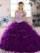 Nice Sleeveless Organza Floor Length Lace Up Sweet 16 Dress in Purple with Beading and Ruffles