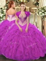 Custom Made Organza Sleeveless Floor Length Quinceanera Gowns and Beading and Ruffles