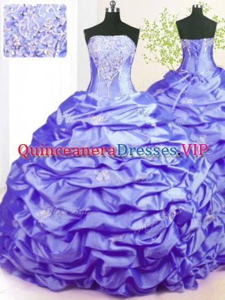 Strapless Sleeveless Taffeta Vestidos de Quinceanera Beading and Pick Ups Sweep Train Lace Up