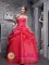 Aachen Germany Pretty Organza Coral Red Quinceanera Dress Beading and Ruch Decorate Pick-ups With Sweetheart Neckline