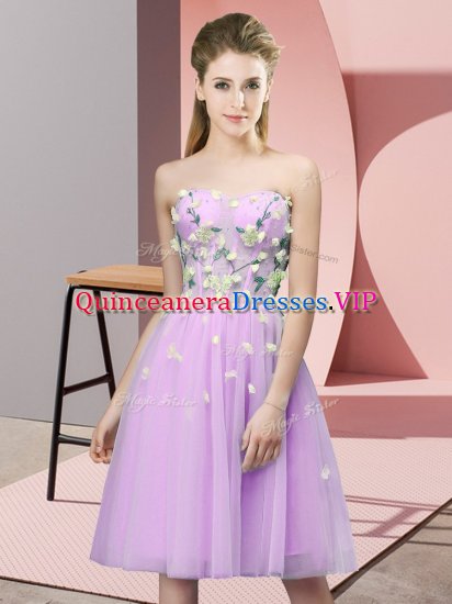 Fantastic Sweetheart Sleeveless Damas Dress Knee Length Appliques Lilac Tulle - Click Image to Close