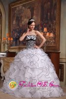 Cute White Rufflesd Layers Quinceanera Dress With Zebra Strapless Organza ball gown in Smithfield Rhode Island/RI