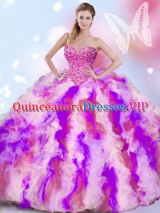 Colorful Organza Sleeveless Vestidos de Quinceanera and Beading and Ruffles