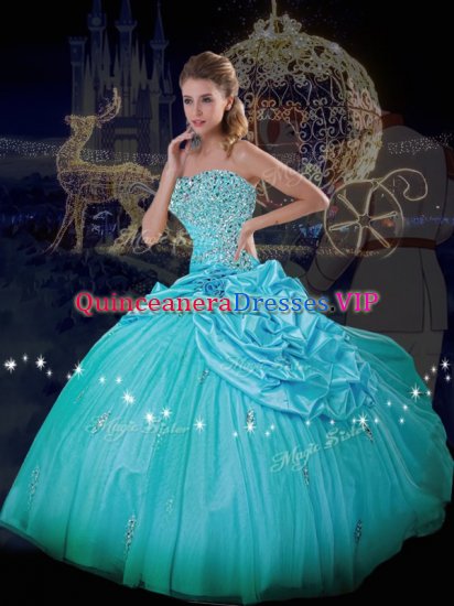 Decent Blue Ball Gowns Beading and Pick Ups Vestidos de Quinceanera Lace Up Taffeta and Tulle Sleeveless Floor Length - Click Image to Close