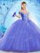 Off The Shoulder Sleeveless Quinceanera Dress Brush Train Beading Blue Organza