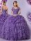 High Quality Sweetheart Sleeveless Sweet 16 Quinceanera Dress Floor Length Beading and Ruffles Purple Organza