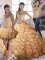 Delicate Three Pieces Sleeveless Gold Sweet 16 Quinceanera Dress Brush Train Lace Up