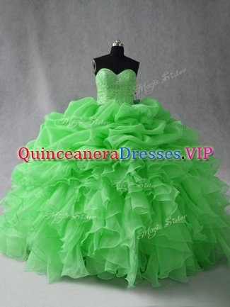 Decent Lace Up 15th Birthday Dress Beading and Ruffles and Pick Ups Sleeveless Floor Length