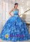 Bloomington Indiana/IN Romantic Blue Quinceanera Dress With Strapless Organza Appliques and Ruffles