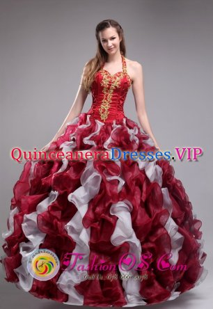 Nederland TX Colorful Halter Top Appliques Decorate Ruffles Layed For Modest Christmas Party Dresses Custom Made