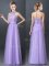 Glittering Tulle Halter Top Sleeveless Lace Up Lace and Appliques Dama Dress in Lavender