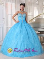 Lovely Sky Blue Sweetheart Appliques Custom Made Quinceanera Dresses With Organza For Sweet 16 In Wheeling West virginia/WV