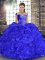 Royal Blue Lace Up Off The Shoulder Beading and Ruffles Quinceanera Gowns Organza Sleeveless