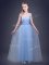 Admirable Straps Tulle Sleeveless Floor Length Damas Dress and Ruching and Bowknot