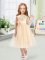 Trendy Scoop Sleeveless Pageant Gowns For Girls Tea Length Sequins and Hand Made Flower Champagne Organza