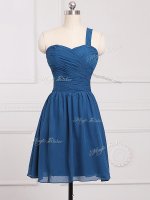 Beauteous Chiffon One Shoulder Sleeveless Zipper Ruching Damas Dress in Blue