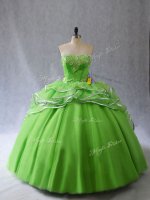 Traditional Sweetheart Sleeveless Brush Train Lace Up Quinceanera Gown Tulle(SKU PSSW0978BIZ)