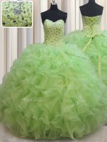 Yellow Green Sleeveless Beading and Ruffles Floor Length Quinceanera Dress