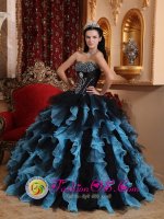 Black and Sky Blue Exclusive For Quinceanera Dress Sweetheart Organza Beading Stylish Ball Gown in City of Industry CA