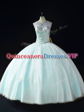 Custom Design Apple Green Lace Up Sweet 16 Dress Beading Sleeveless Floor Length