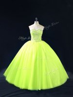 Flare Yellow Green Ball Gowns Tulle Sweetheart Sleeveless Beading Floor Length Lace Up Vestidos de Quinceanera