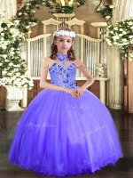 Elegant Halter Top Sleeveless Lace Up Girls Pageant Dresses Blue Tulle