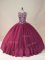 Top Selling Floor Length Burgundy Sweet 16 Dress Tulle Long Sleeves Beading and Appliques