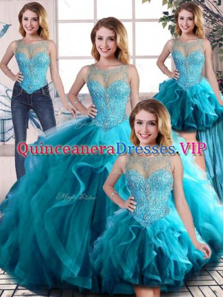 Noble Sleeveless Beading and Ruffles Lace Up 15th Birthday Dress