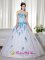 Carmel California/CA White And Blue Sweetheart Floor-length Taffeta and Organza Appliques Decorate Romantic Quinceanera Dress