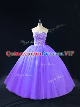 Sexy Lavender Lace Up Quinceanera Gown Beading Sleeveless Floor Length