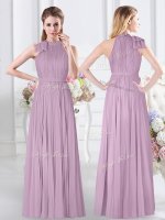 Chiffon Sleeveless Floor Length Dama Dress for Quinceanera and Ruching