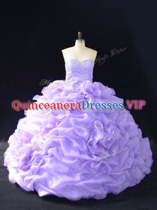 Fantastic Lavender Sweet 16 Dress Organza Sleeveless Beading and Pick Ups and Hand Made Flower