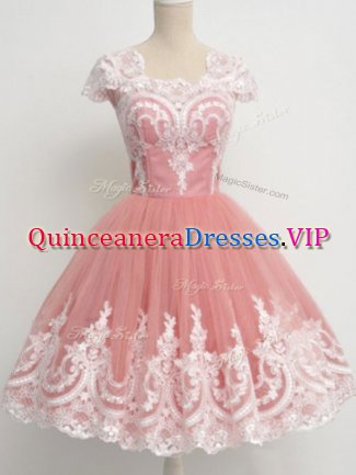 Glorious Square Cap Sleeves Tulle Damas Dress Lace Zipper