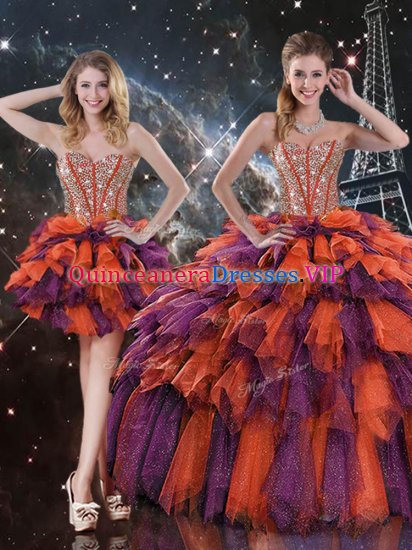 Excellent Ball Gowns Sweet 16 Dress Multi-color Sweetheart Organza Sleeveless Floor Length Lace Up - Click Image to Close