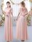 Fashionable Floor Length Empire Short Sleeves Pink Dama Dress Zipper