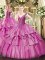 Charming Sleeveless Organza and Taffeta Floor Length Lace Up 15th Birthday Dress in Lilac with Beading and Ruffled Layers