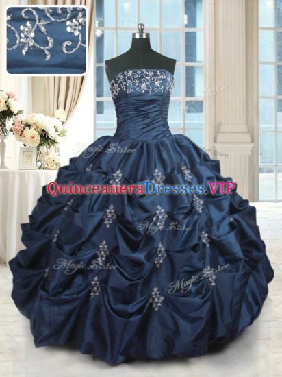 Traditional Taffeta Sleeveless Floor Length 15 Quinceanera Dress and Beading and Pick Ups - Click Image to Close