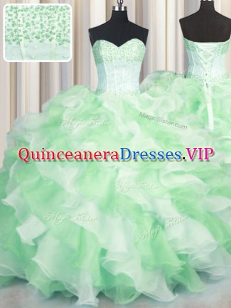 Suitable Visible Boning Two Tone Multi-color Ball Gowns Sweetheart Sleeveless Organza Floor Length Lace Up Beading and Ruffles Sweet 16 Dresses